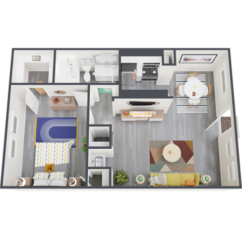 Floor plan for 1 bed, 1 bath, 640 sqft